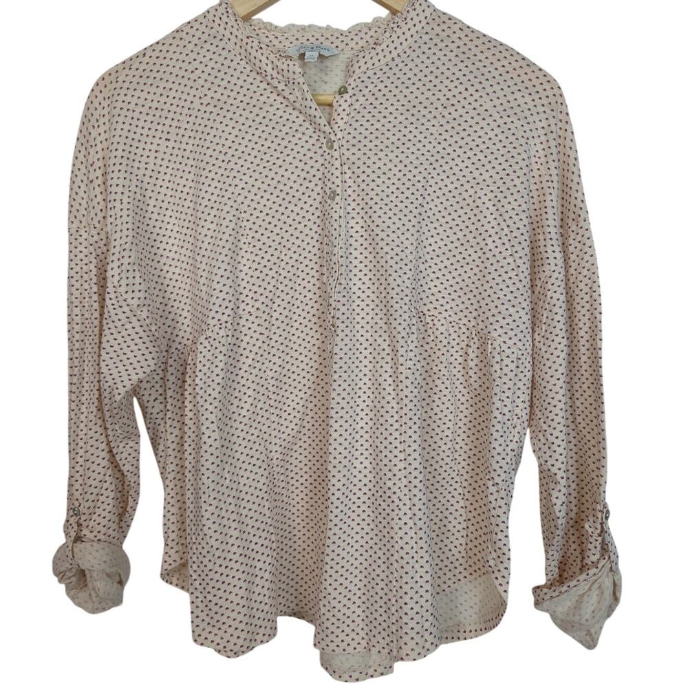 Lucky Brand Jersey Roll Tab Sleeve Top Cream/Lilac Polka Dot‎ Swing Top M